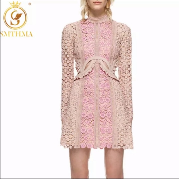 Neiman Marcus Dresses & Skirts - Pink nude lace cut out dress embroidery runway L